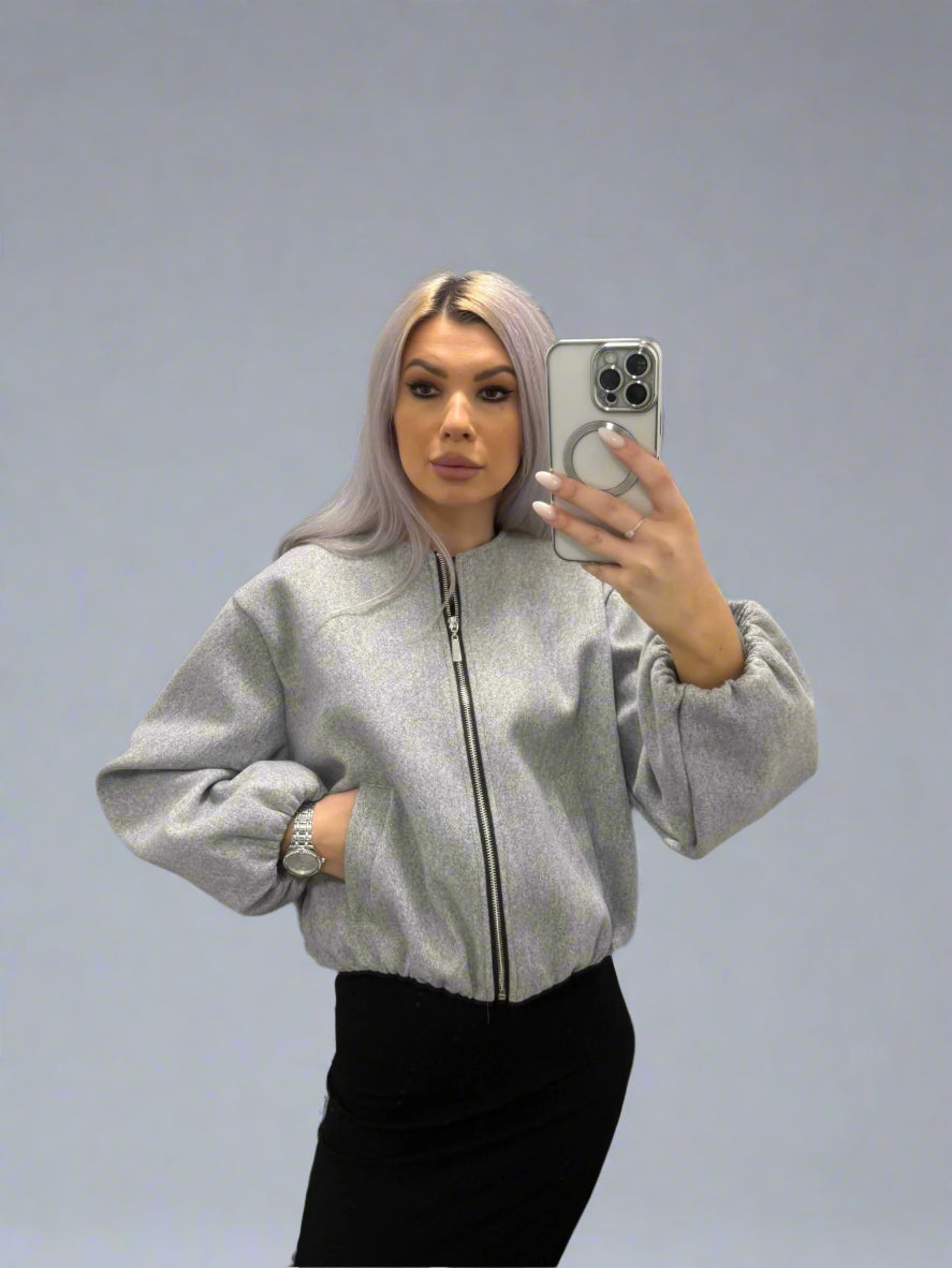 Oversized Bomber Jacket Grey