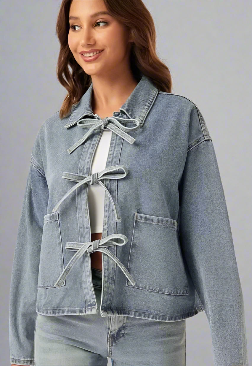 Front Knotted Denim Jacket