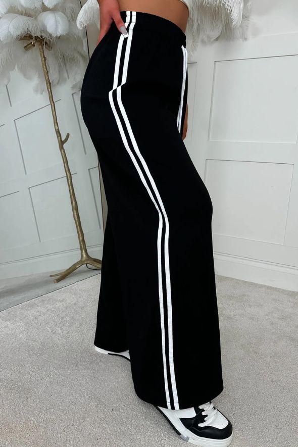 Black Side Stripe Wide Leg Jogger