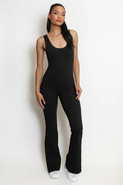 Cut Out Back Ruched Push up Jumpsuit Black