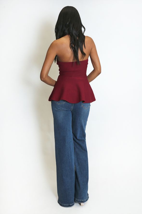 Fine Knit Halter Neck Top Wine