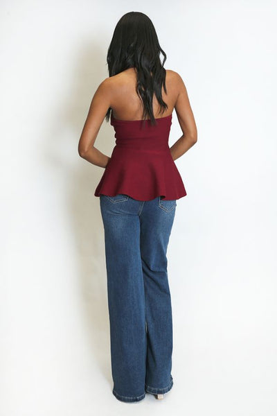 Fine Knit Halter Neck Top Wine