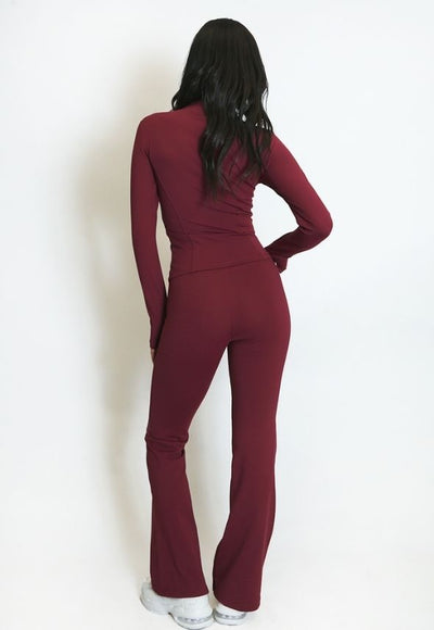 Fleece Lined Active Zip Top with Push Up Flare Trouser Wine