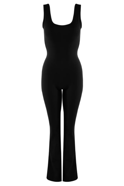 Cut Out Back Ruched Push up Jumpsuit Black