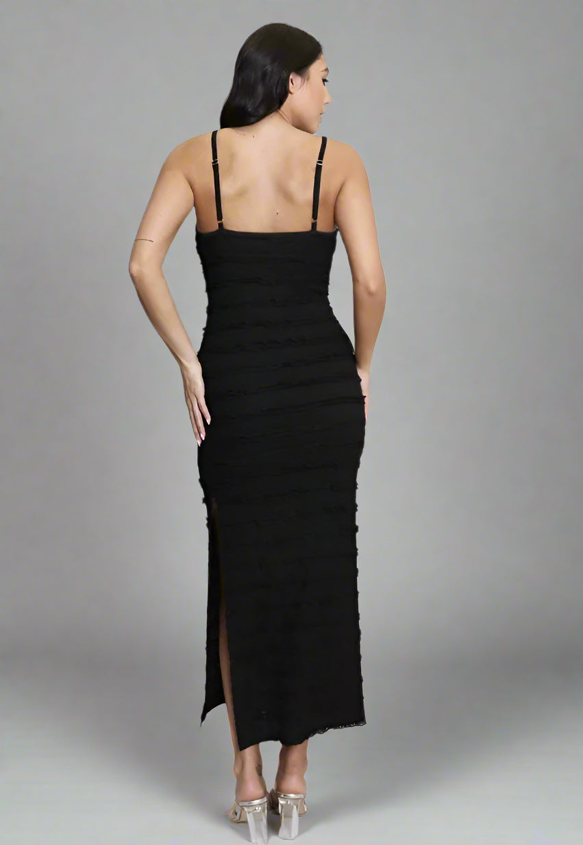 Strappy Cami Textured Maxi Dress Black