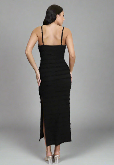 Strappy Cami Textured Maxi Dress Black