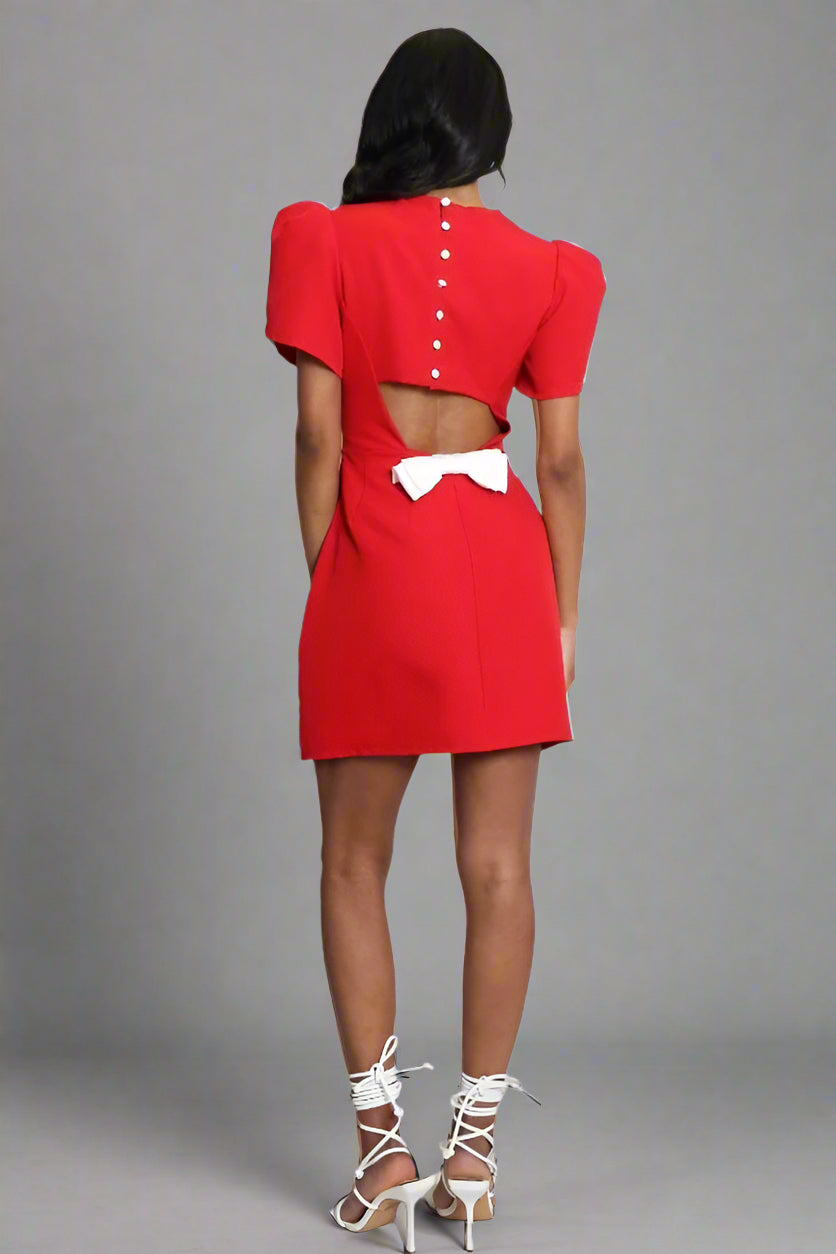 red tailored mini dress Cut Out Bow Back Tailored Mini Dress Red – Looking Good Boutique