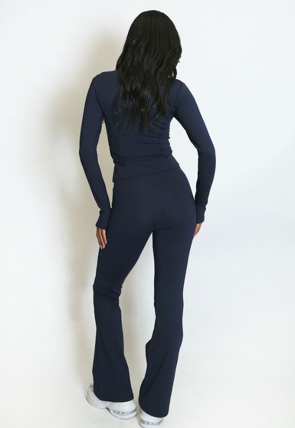 Fleece Lined Active Zip Top with Push Up Flare Trouser Navy