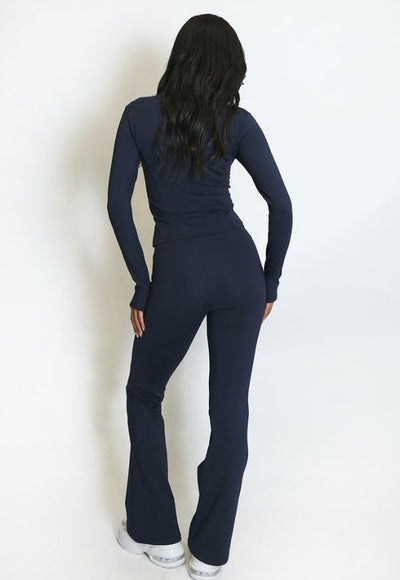 Fleece Lined Active Zip Top with Push Up Flare Trouser Navy