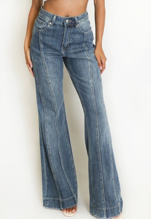 Seam Detail Flare Jeans Blue