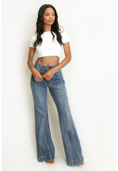 Seam Detail Flare Jeans Blue