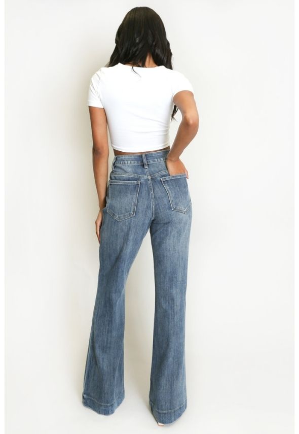 Seam Detail Flare Jeans Blue