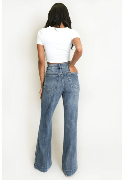 Seam Detail Flare Jeans Blue