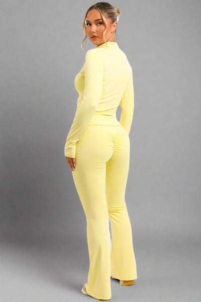 Flare Trouser And Zip Up Sports Jacket Co Ord Yellow