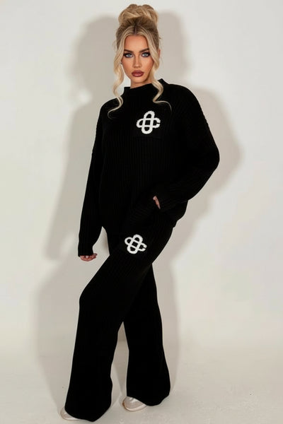 Knitted Lounge Set With Contrast Emblem Black