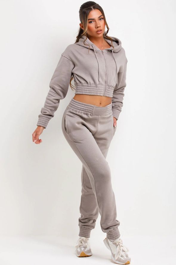 Tracksuit With Zip Front Cropped Dove Grey