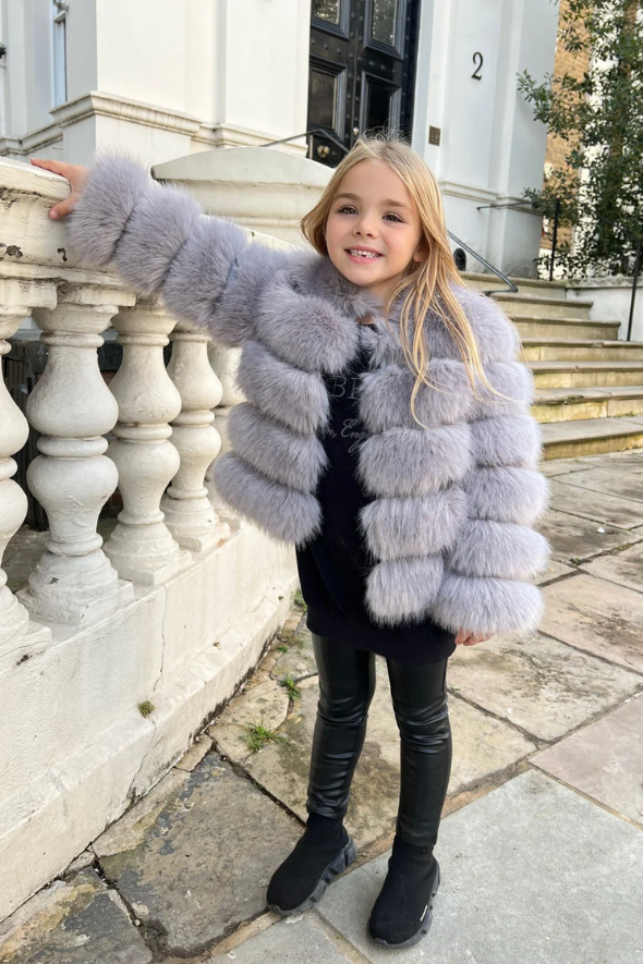 Light Grey Childrens Faux Fur Coat