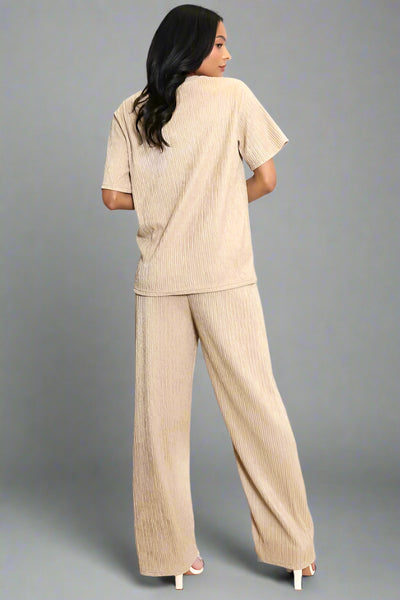 Asymmetric Hem Top And Wide Leg Trouser Co-Ord Taupe