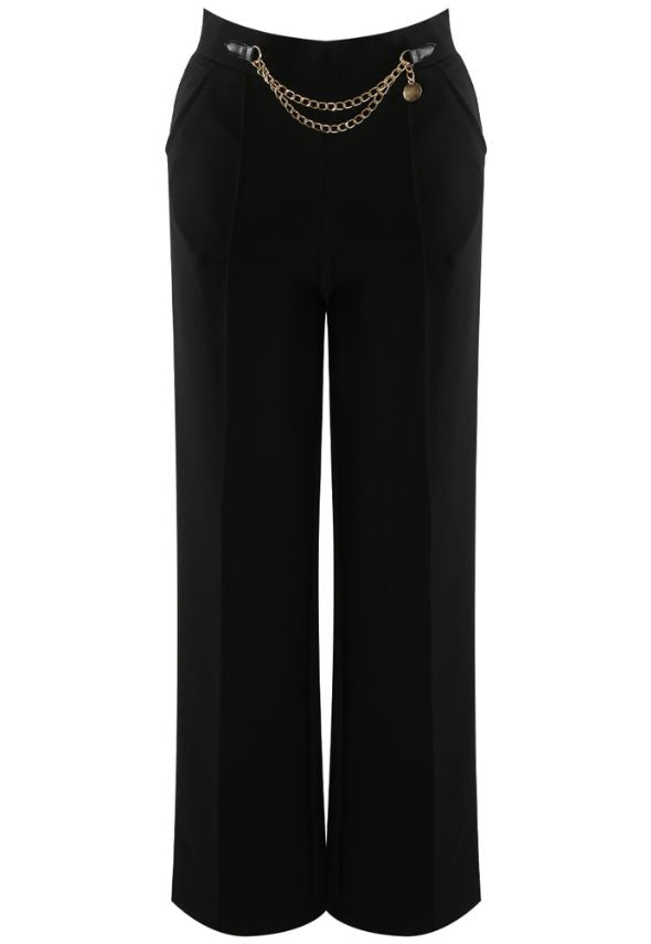 Chain Trim High Waist Wide Leg Trouser
