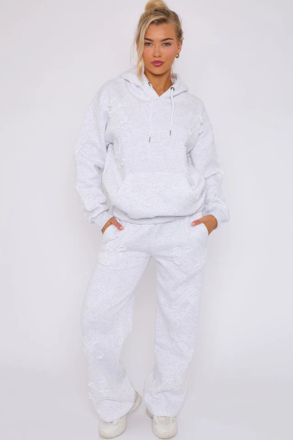 Oversized Crucifix Cross Hooded Tracksuit Bleach Grey