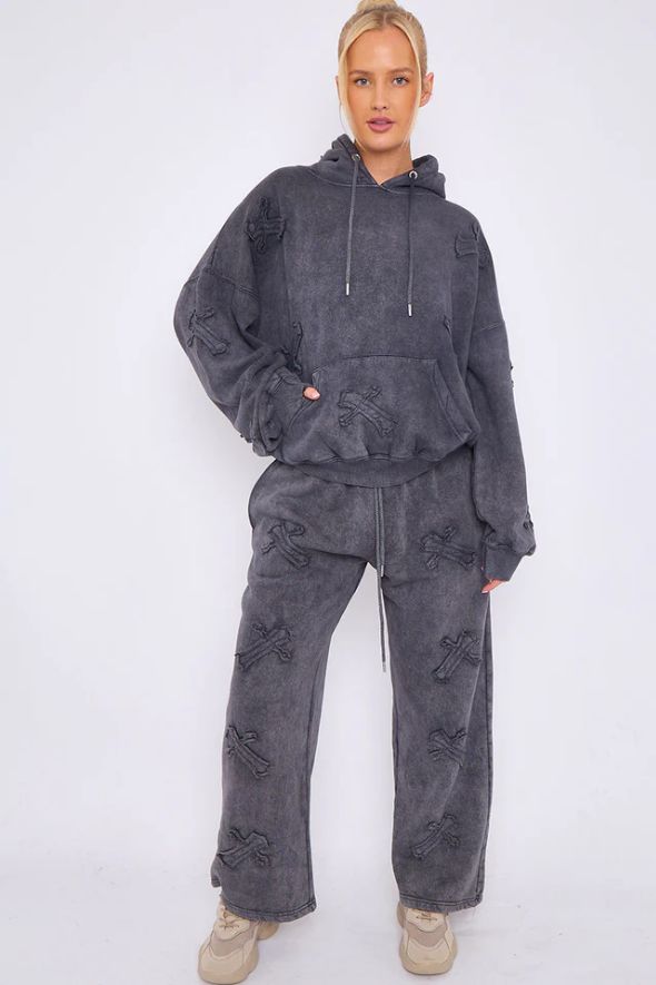 Acid Wash Crucifix Cross Hooded Tracksuit