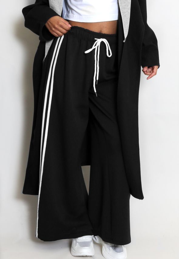Side Stripe Wide Leg Trouser Black