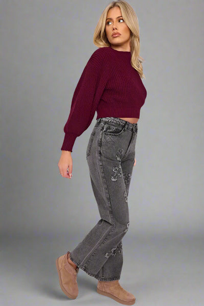 Wide Leg Crucfix Smoke Denim Jeans