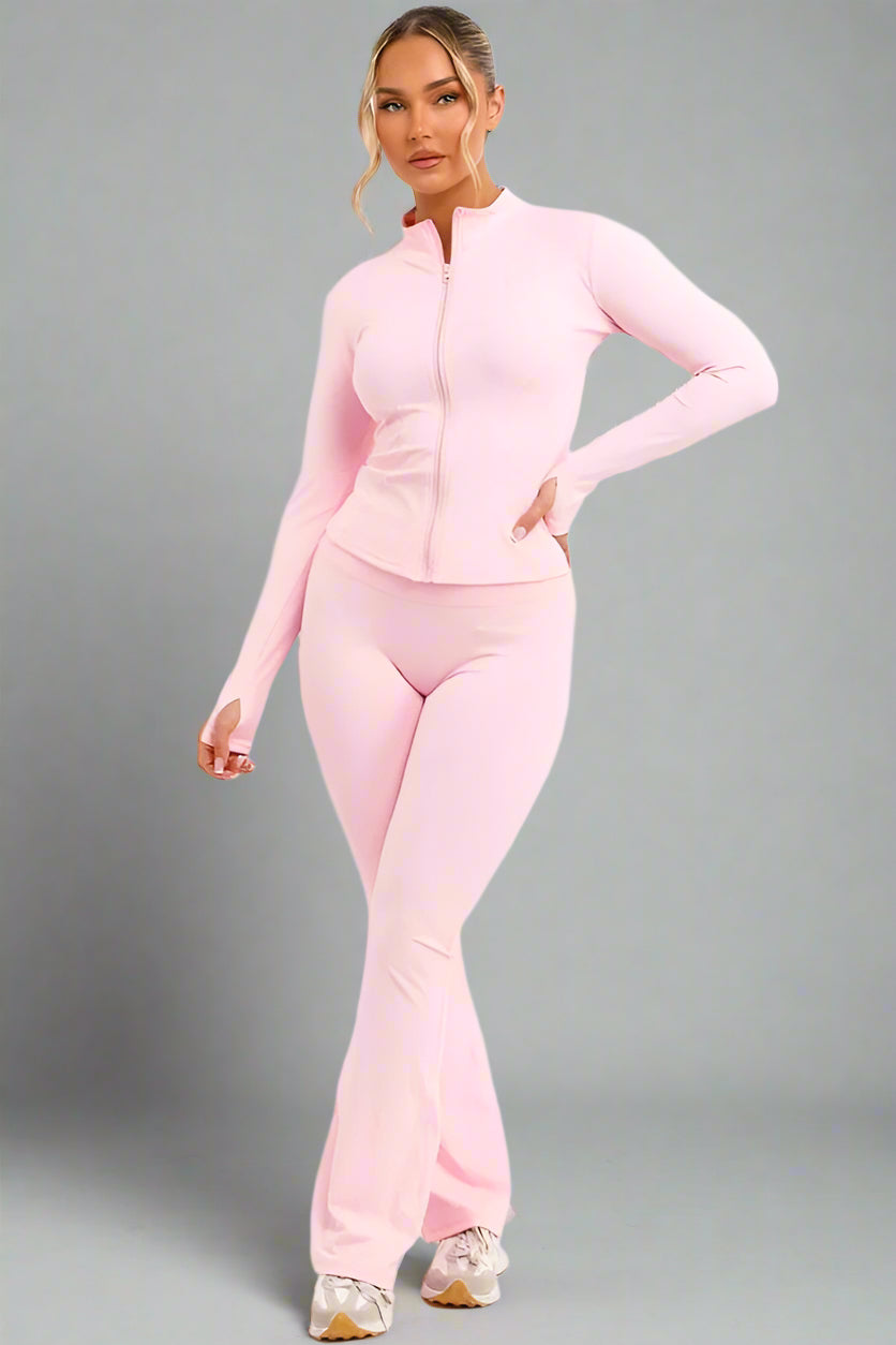 Flare Trouser And Zip Up Sports Jacket Co Ord Pink