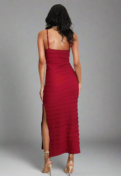 Strappy Cami Textured Maxi Dress Wine