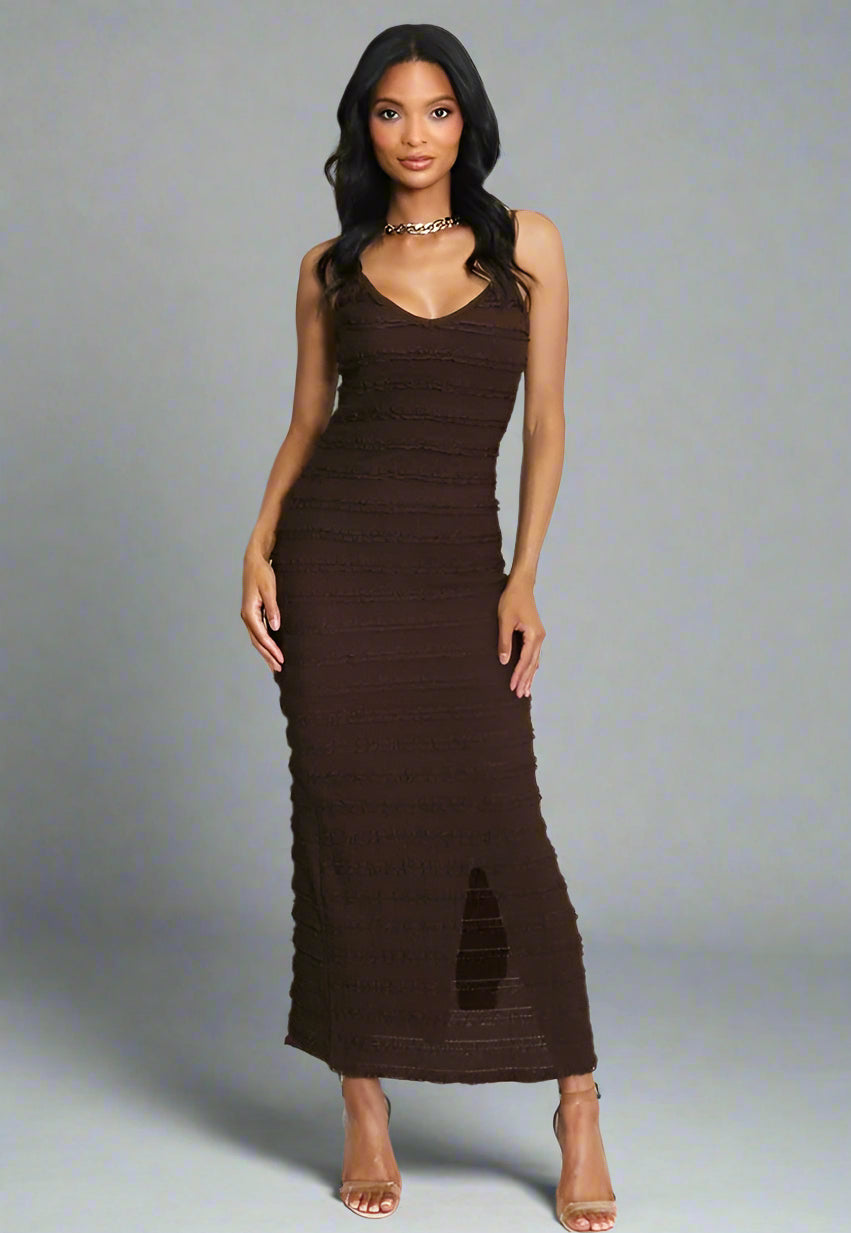 Strappy Cami Textured Maxi Dress Brown