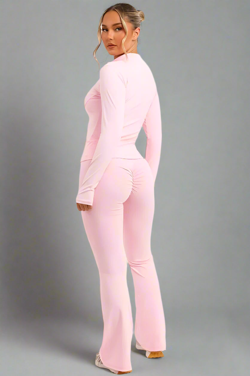 Flare Trouser And Zip Up Sports Jacket Co Ord Pink