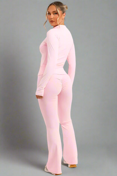 Flare Trouser And Zip Up Sports Jacket Co Ord Pink