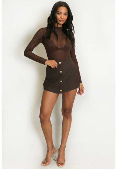 Crystal Mesh Bodysuit Brown