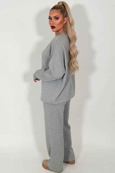 Knitted Lounge Set With Contrast Emblem Grey