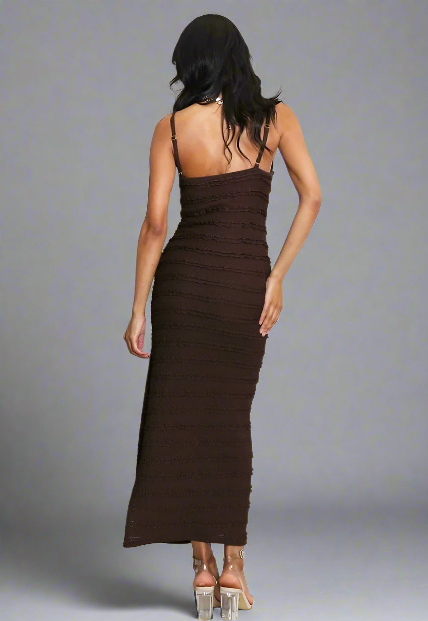 Strappy Cami Textured Maxi Dress Brown