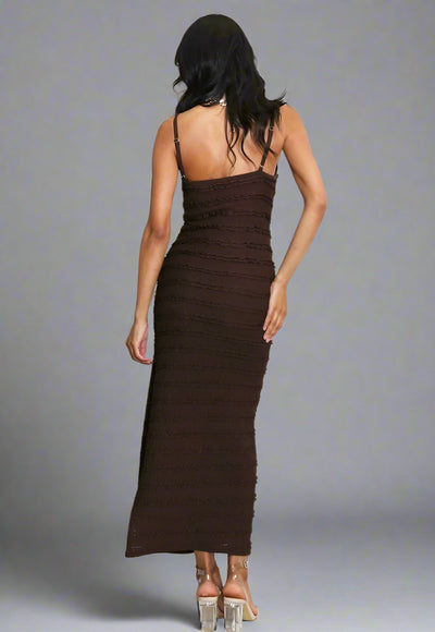 Strappy Cami Textured Maxi Dress Brown