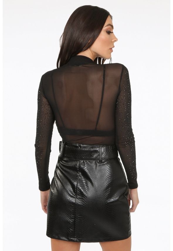 Crystal Mesh Bodysuit Black