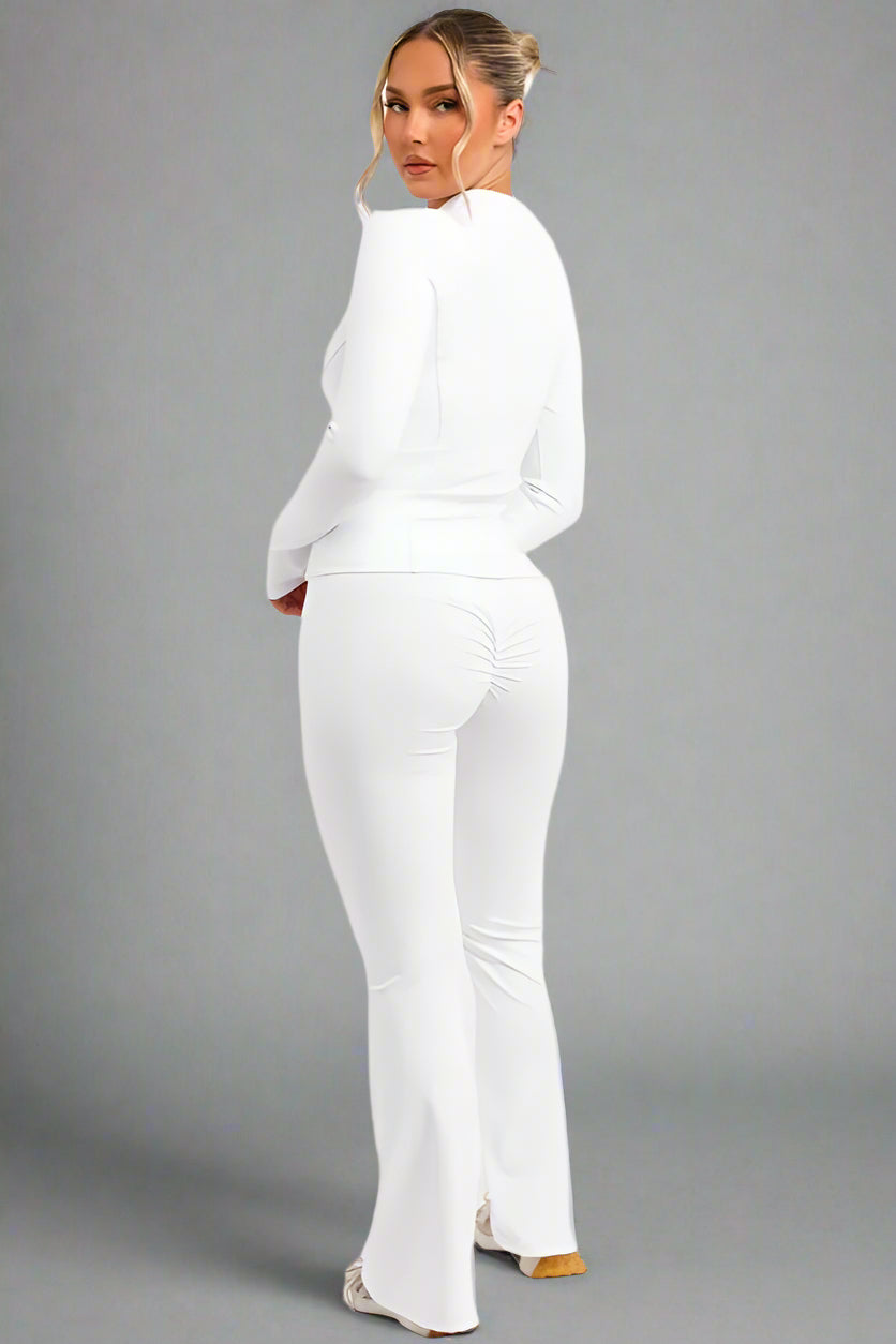 Flare Trouser And Zip Up Sports Jacket Co Ord White