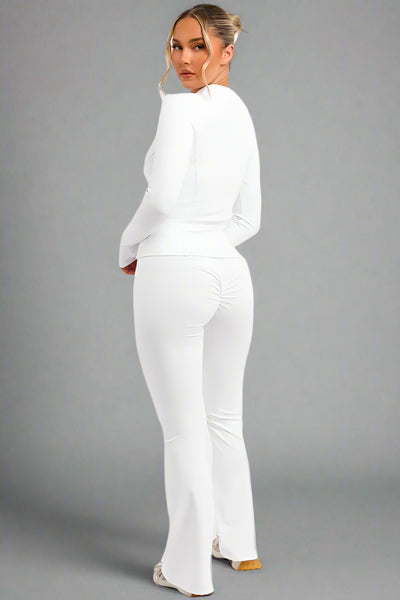 Flare Trouser And Zip Up Sports Jacket Co Ord White