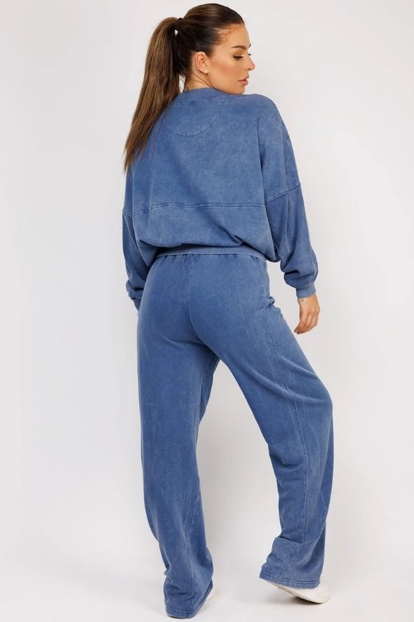 Denim Blue Stonewashed Zipped Bomber Jacket & Joggers Loungewear Set