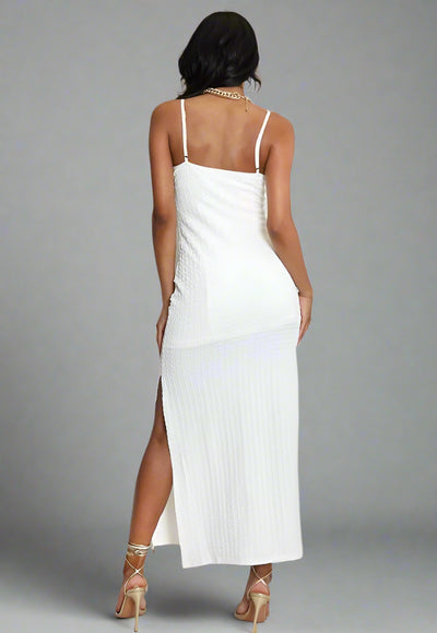 Shell Buckle Plunge Neck Maxi Dress White