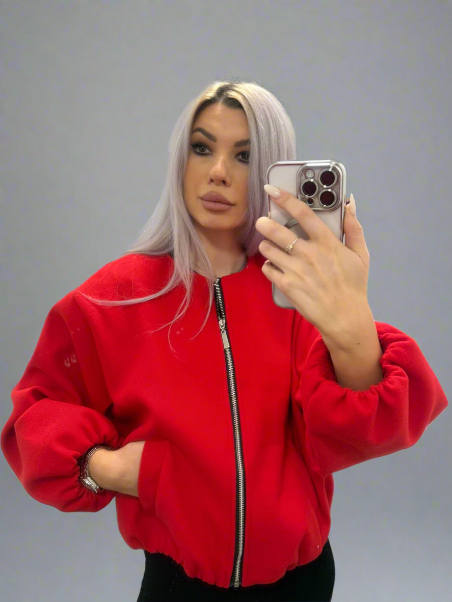Oversized Bomber Jacket Red