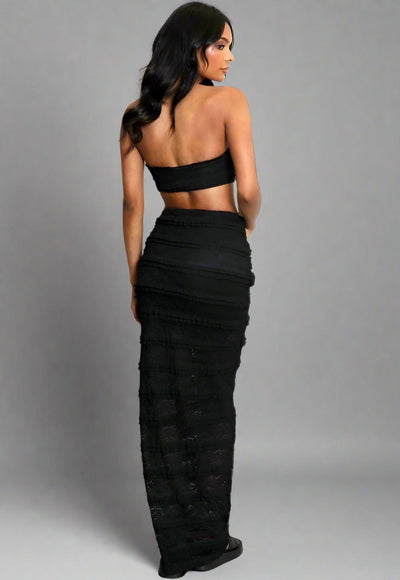 Lace Panelled Bandeau And Maxi Skirt Set Black