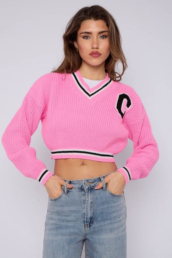 Knitted Cropped Jumper Pink