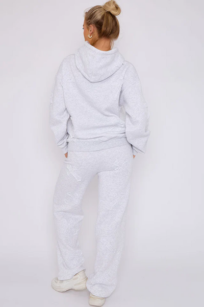 Oversized Crucifix Cross Hooded Tracksuit Bleach Grey