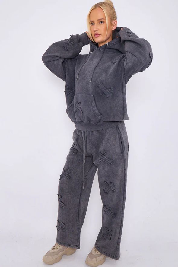 Acid Wash Crucifix Cross Hooded Tracksuit