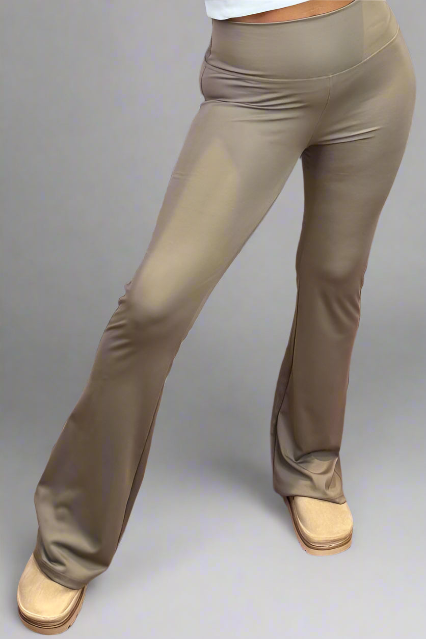 Flared Leg Trousers With Ruched Bum Mocha