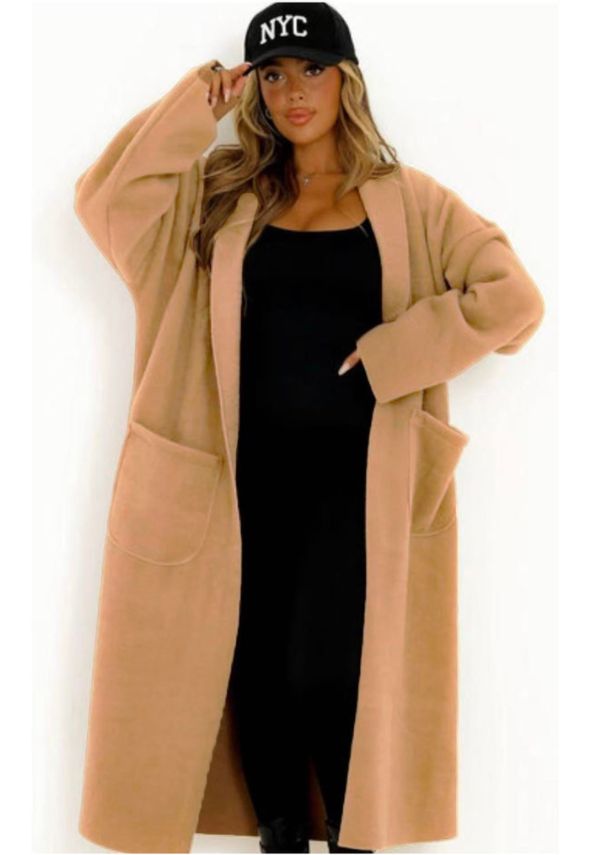 Oversized Long Wool Look Coat Beige
