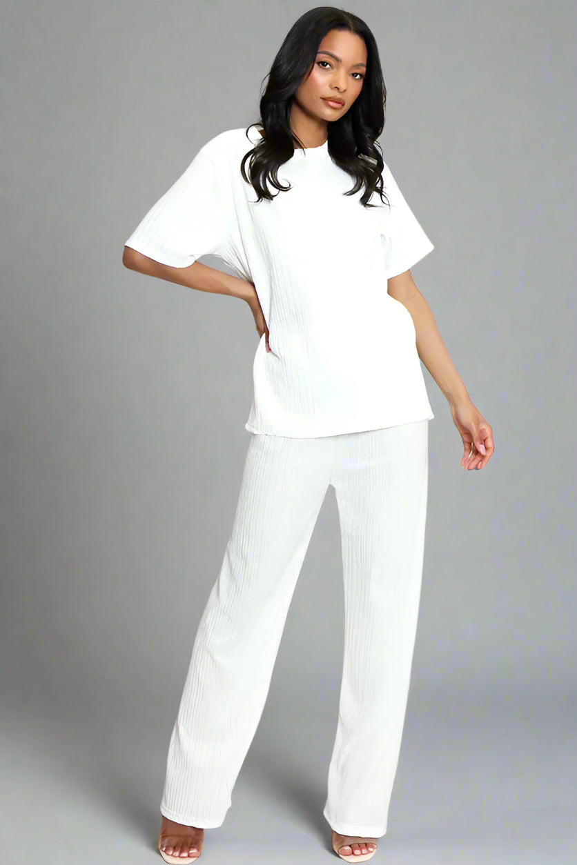 Asymmetric Hem Top And Wide Leg Trouser Co-Ord White