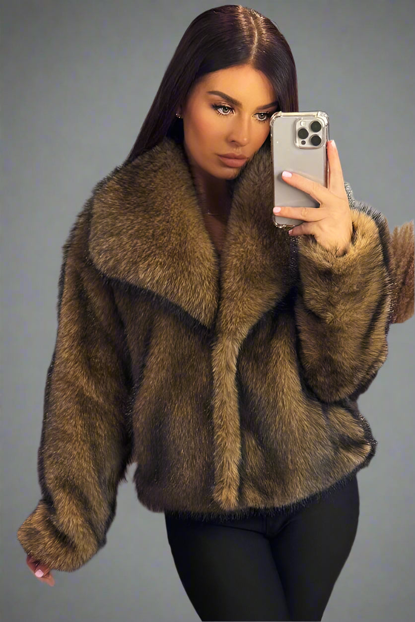 Brown Faux Fur Short Jacket